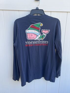 Vineyard Vines Shirt Boys XL (18) Blue Christmas Whale Long Sleeve
